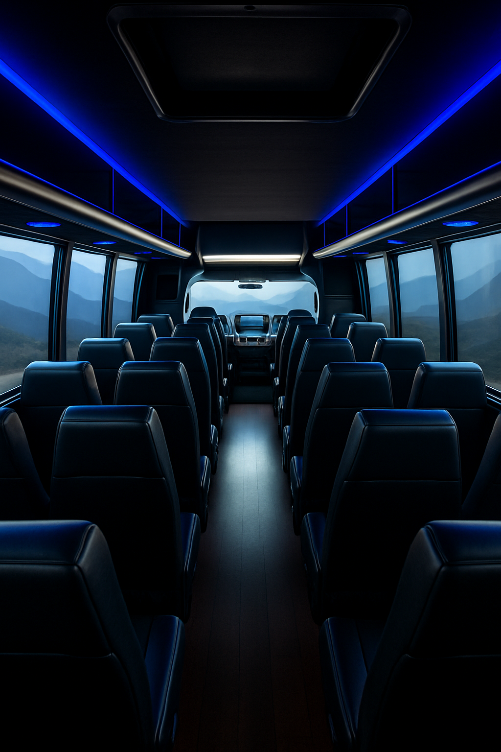 Grech Mini Coach 37 passenger luxury group transportation service in Bakersfield, ideal for airport transfers, corporate events, weddings, and large group travel.